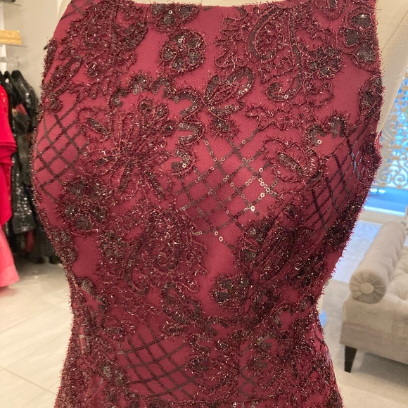 PAULA VARSALONA GOWN - WINE LACE SEQUIN EMBROIDERED NETI - Picture 1 of 5